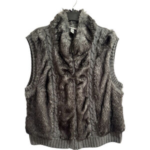 Dress Barn Faux Fur Cable Knit Vest Zip Front Women’s Sz 18 -20 Ski Heavyweight